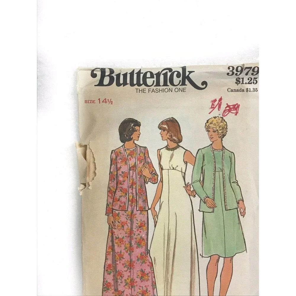 Butterick 3979 Misses Half Sizes Evening Jacket & Dress Sewing Pattern Size 14.5
